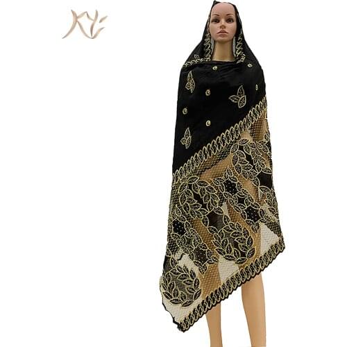 Good Quality African Women Scarfs Big Circle Design Big Embrodiery Cotton With Lace Big Scarf for Shawls Pashmina
