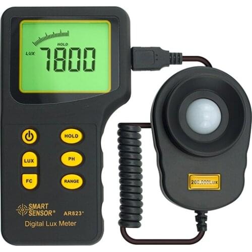SMART SENSOR AR823+ Digital Lux Meter Luxmeter Measuring Range 1~200.000 lux Light Meter Illuminometer Photometer Lux/FC Tester