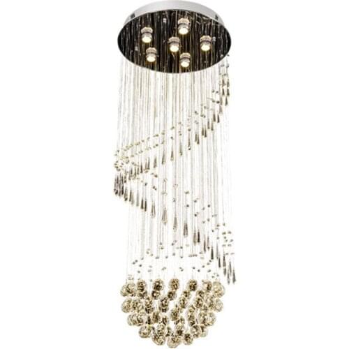 Modern Long LED Spiral Living Crystal Chandeliers Lighting Indoor Fixture for Staircase Stair Lamp Showcase Bedroom Hotel Hall