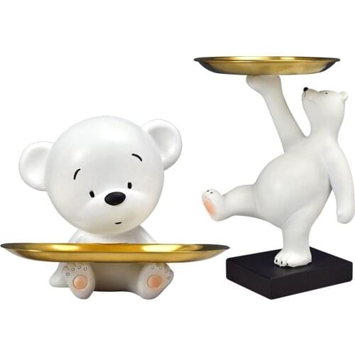 White Bear Storage Statue Nordic Luxury Figurine Fruit Snacks Candy Tray Entrance Desk Key Coin Plate Sculpture Home Decor