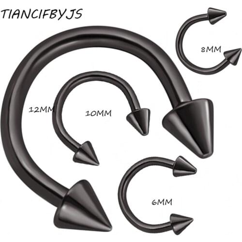 TIANCIFBYJS Surgical Steel Black Horseshoe CBR Nose Rings Steel Clip on Nose Hoop 16Gauge 6-12mm Body Jewelry PIERCING