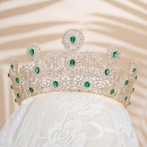 Tirim Full Crystal Crowns Color Big Tiara for Women Cubic Zirconia Headband Dubai Birthday Party Wedding Prom Bridal Jewelry