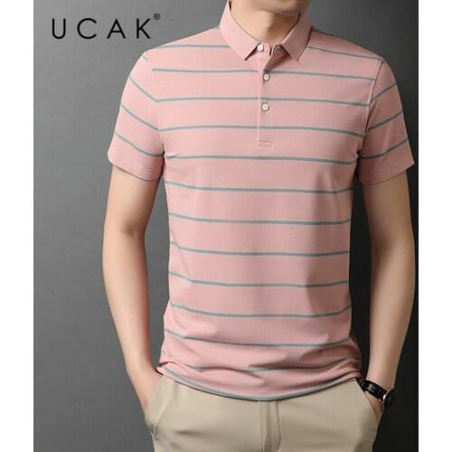 UCAK Brand Classic Striped Turn-down Collar Short Sleeve T-Shirts Summer New Streetwear Tops Casual Cotton T Shirt Homme U5533