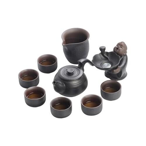 Japanese black pottery Kung Fu tea sets home teapot tea cups full set of ceramic tea gift box