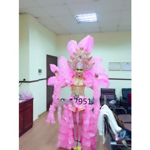 Women party event show performance clothing Sexy stage dance costume carnival feather dance wear