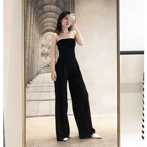 Women Runway Wide Leg Jumpsuits 2019 Fashion Elegant Strapless Long Rompers Jumpsuit Sexy Black Bodycon Bodysuit