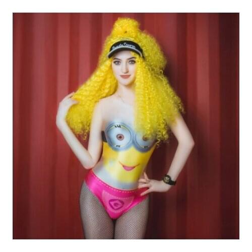 Nightclub dance wear girls Sexy Halloween hiphop dance costumes bodysuits Sexy Little yellow man jumpsuits cosplay costume