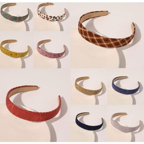 Vintage Plaid Floral Corduroy Headbands Flower Fall Hairbands Elegant Match Head Hoop Women Tiara Head Band Headwrap Accessories