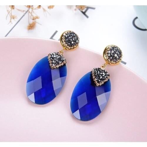 10 Color Oval Gem Drop Earring Gold Metal Sparkling Rhinestone 2020 Trend Glass Earrings For Women Fashion Jewelry Gift