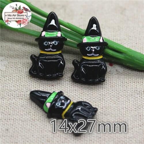 10pcs Resin halloween black cat flat back Cabochon Art Supply Decoration Charm Craft DIY hair bow center