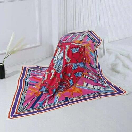 130*130cm New Twill Silk Scarf Fashion Design Bandana Chain Printing Scarf Women Shawls Silk Scarves Women Wraps