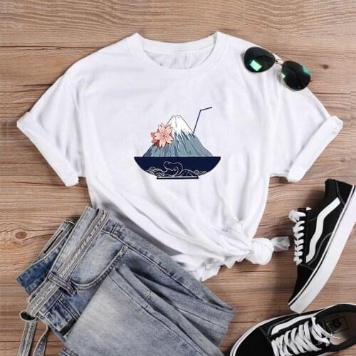 2020 Fashion Summer T Shirts Women Japan Mount Fuji Drink Casual Tshirts Women O-neck Short Sleeve Loose Tee Shirt Femme Tees