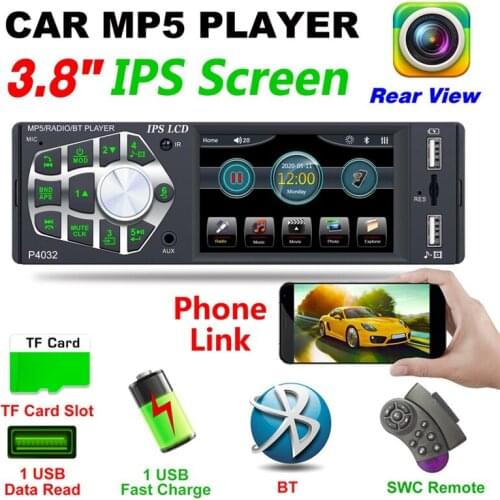 3.8 Inch Autoradio Bluetooth Auto Audio MP5 Player Car Radio FM 1 Din Radio Player Wheel Control