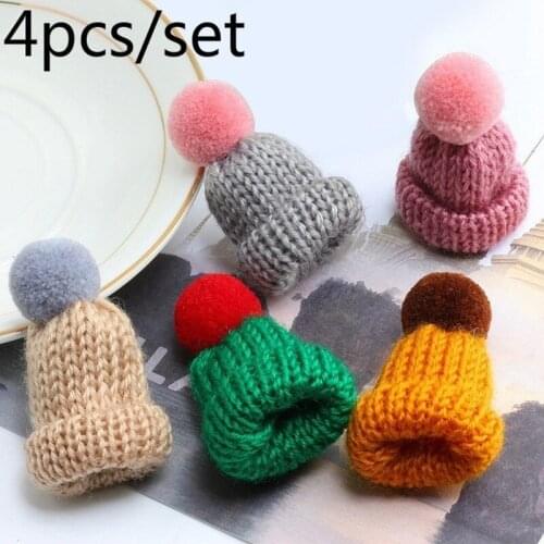 4pcs Cute Mini Knitted Hairball Hat Brooch Sweater Pins Badge Collar Clothes Accessories Creative Hats Pin Brooches Women
