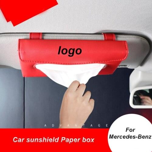 Car Sun Visor Drawer Tissue Paper Box PU Leather Tissue Box Cover Case Interior Accessories For Mercedes Benz W202 W203 W204 W20