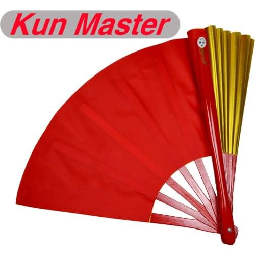 Bamboo Kung Fu Fighting Fan, Martial Arts Practice Performance Fan,Wu shu fan, gold and red