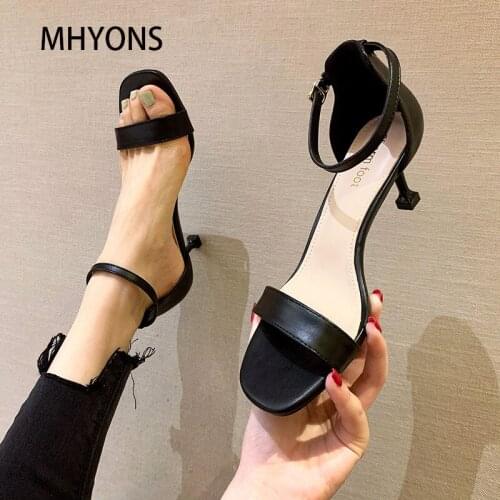 Fashion One Word Band Black Suede New Cover Heel Sandals Women Color Drill Waterproof Platform Super Model Stiletto Shoes