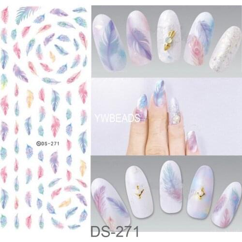 1 Piece Colorful Feather Plant Note Water Transfer Decal Manicure Nail Art Sticker DIY Nail Decoration DS-261-DS-271