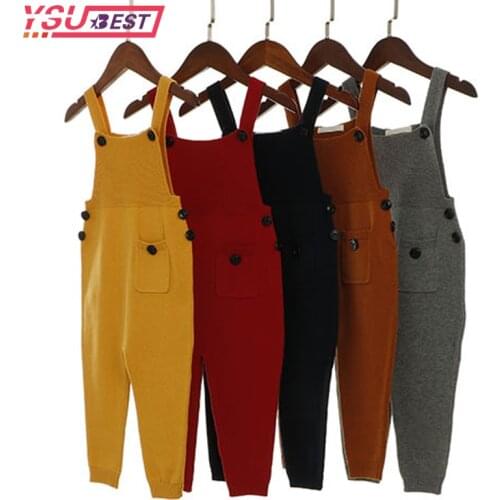 2020 New Children Kids Overalls Harem Pants Boys Girls Pocket Knitted Overalls Jumpsuits Baby Clothing Jumpsuits Girls Overall