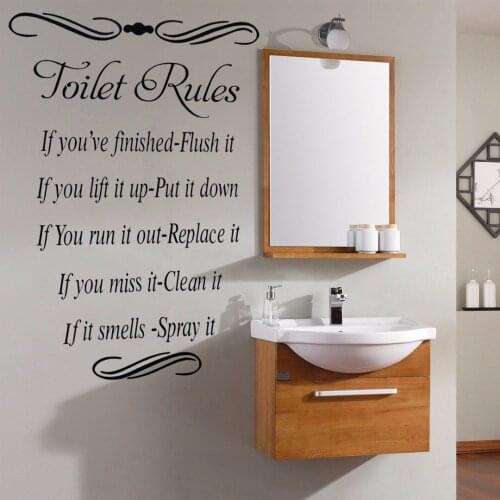 DIY Removable Toilet Rules Quote Wall Sticker Vinyl Decal Home Bathroom Decor Black