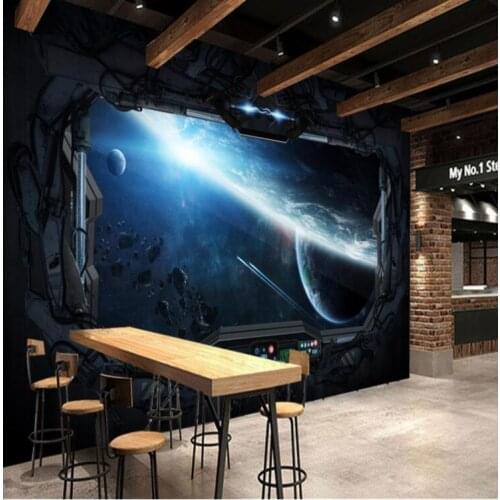 Photo Wallpaper 3D Stereo Restaurant Mural Internet Cafes Wall Paper for Gaming Room Cosmic Space Cabin Spacecraft Moon Mural