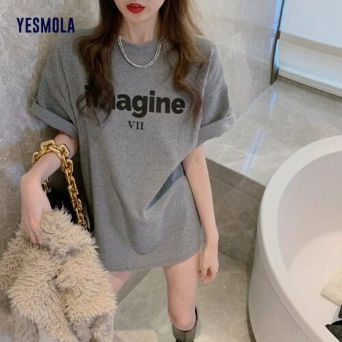 YESMOLA Women T Shirt Imagine 90s Tshirts O-neck Aesthetics Tshirt Casual Short Sleeve Streetwear Women Tops Tee