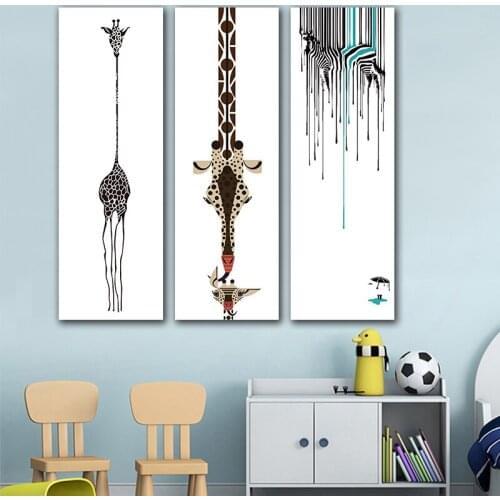 GoldLife Cute Animals Cartoon Canvas Painting Giraffe Zebra Wall Art Painting Decor for Kids Room Cheap Print Picture on Canvas