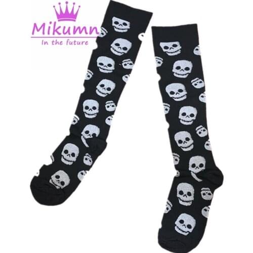 Harajuku Gothic Punk Cute Skull Knitted Long Socks Women Girls