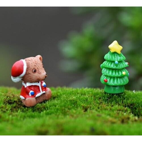 Christmas Tree Bear Decoration miniature Figurine fairy garden ornament building statue love gift resin craft Kids toy TNS036