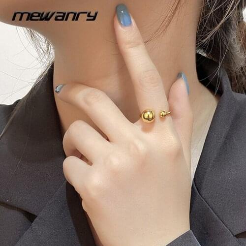 Mewanry 925 Sterling Silver Couples Rings Trend Elegant Simple Asymmetrical Round Beads Party Jewelry Birthday Gifts for Women