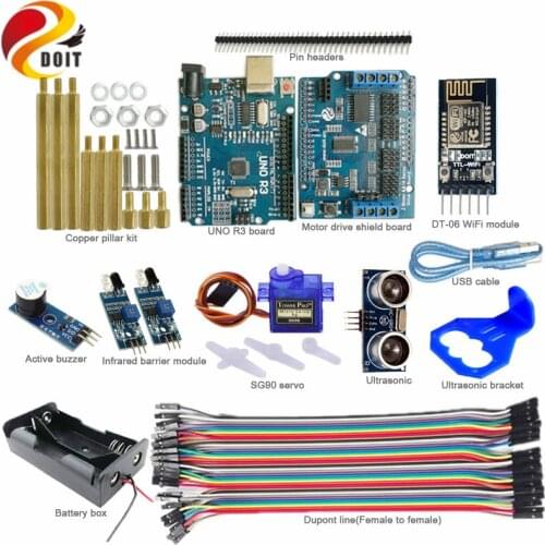 DOIT WiFi Control Kit with Arduino UNO Board+Motor Drive Shield Board for Infrared Ultrasonic Obstacle Avoidance for Arduino Kit