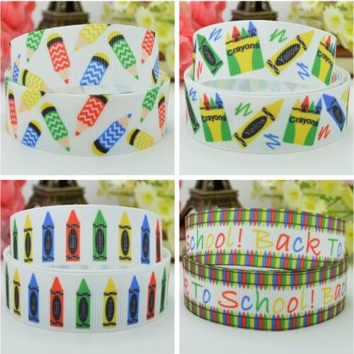 SUPWRF 16 22mm 1" 1.5" 50 75mm School day crayon Printed grosgrain ribbon hair bow DIY hair accessories decoration 50Y B0929