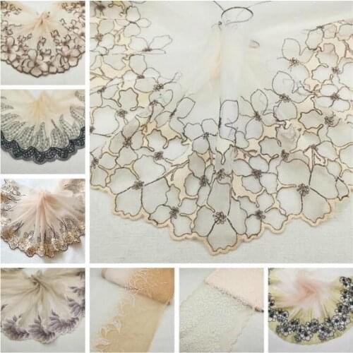 2 Meters Champagne Skin Series Embroidered Floral Lace Fabric 2020 New Lace Wedding Dress Accessories Lace Trim