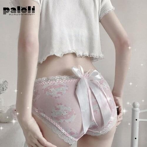 Paloli Milk Silk Lace Trim Mid-Waist Briefs Boyshort Japanese Lolita Girls' Panties Female Sexy Lingerie Womens Underwear