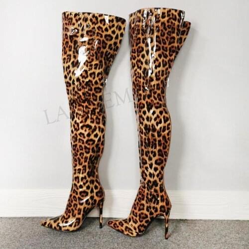 LAIGZEM Personal Data Customize Only Women Thigh High Boots Patent Boots Party Club Shoes Botines Mujer Large Size 39 47