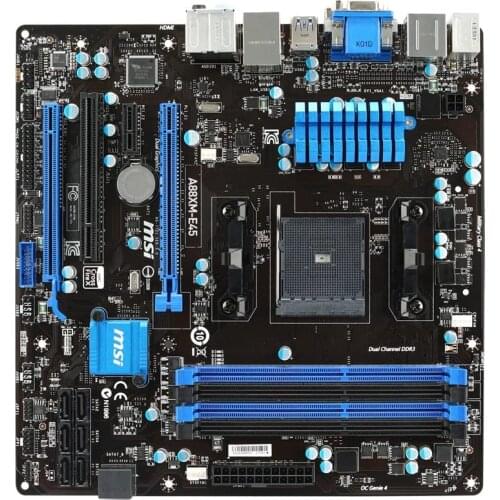 MSI A88XM-E45 Desktop PC Motherboard Socket FM2+ AMD A88X DDR3 6Gb/s USB 3.0 2 PCI-E 3.0 SATA Micro-ATX Motherboard