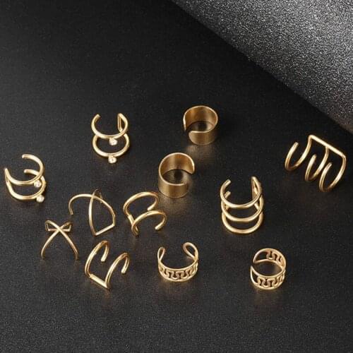Simple Ear Bone Cuff Left Ear Clips Earrings for Women Men Jewelry Brincos Clip Earring Crystal Trendy Geometric HJUEY
