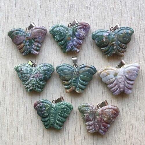 Fashion natural india onyx carved butterfly shape pendants fit Necklace jewelry making 8pcs/lot wholesale free shipping
