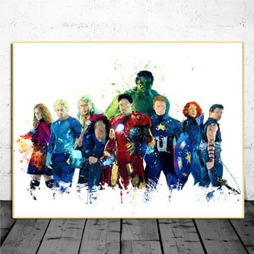 The Avengers Watercolor Marvel Superheros Canvas Painting Print Wall Art Poster Picture Kids Bedroom Living Room Decoration