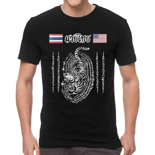 Muay Thai Tshirt Men Fashion Tee Tops 100% Cotton T Shirts Short Sleeve America to Thailand Tiger T-shirt Gift Idea Clothing