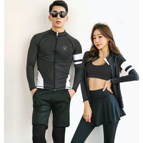 Mens Womens Zip Front Rash Guard 4pcs set, UPF 50+ Long Sleeve Swim Surf Shirt Leggings, Dive Skin Wetsuit Swimsuit Tracksuits