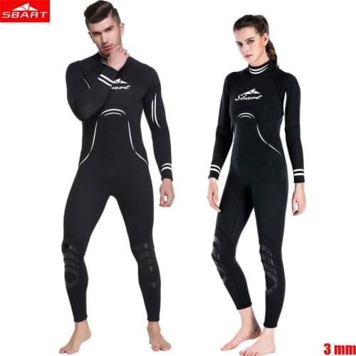 Sbart 3mm Men Women neoprene long-sleeved wetsuit color stitching Surf Black Diving Equipment Jellyfish clothing piece fitted