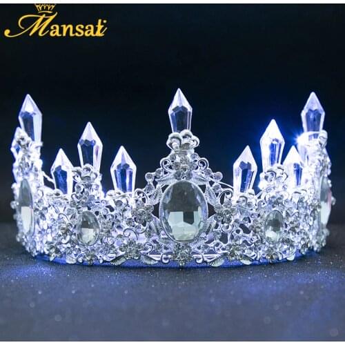 New Shining Glowing Tiaras White Blue LED Light Rhinestone Wedding Crown Luxury Princess Diadem For Bride Hair Accessories HG107