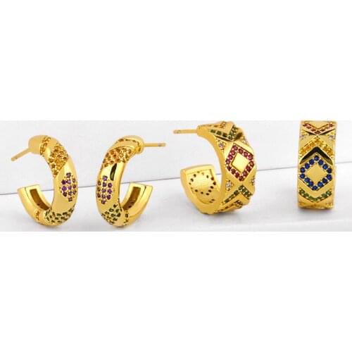 New Jewelry Europe And The United States Retro Geometry C Shaped Micro-Inset Zircon Stripe Temperament Earrings Wholesale