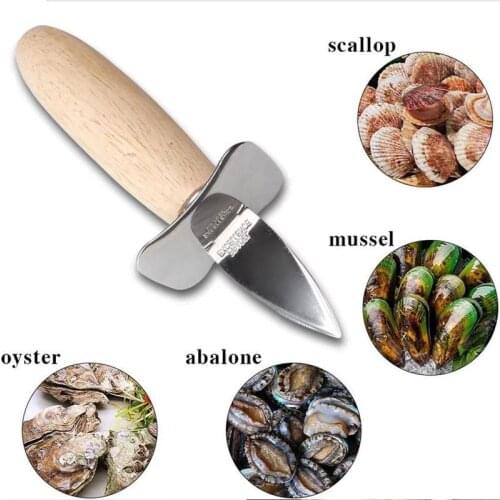 Oyster Knife Steel Seafood Scallop Pry Knife With Wooden Opener Seafood Oyster Knives Handle Sharp-edged