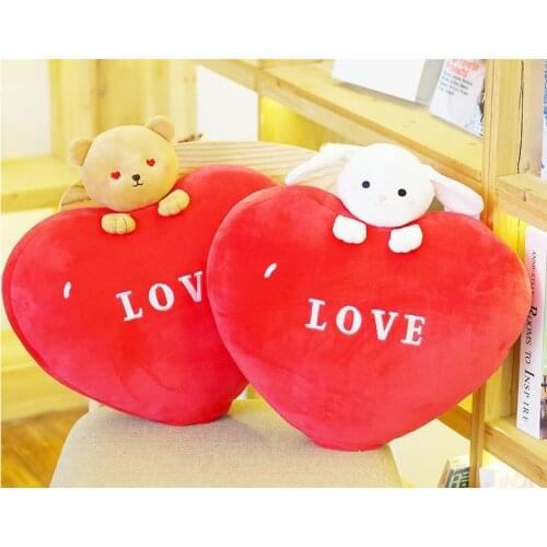 Loving red heart cartoon pillow Big heart toy bear cushion Valentins Day gift Birthday gift item