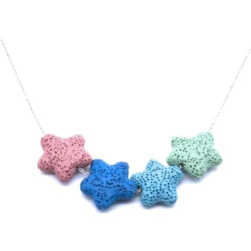 Hit Colorful five point star Lava Stone Aroma Essential Oil Diffuser Necklace Stainless Steel Collar Jewelry Necklace for Women