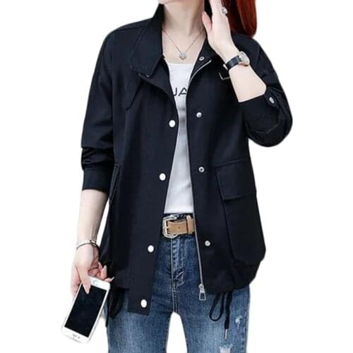 Plus Size Women Trench Coat Spring Korean Stand Collar Casual Tooling Jacket Womens Windbreaker 3XL 80KG Army Green