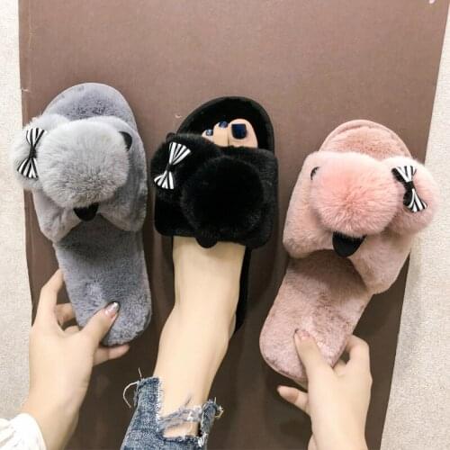Spring New Plush Slippers Female Cute Cartoon Home Fashion One Line Mop Wood Floor Plush Cotton Mop