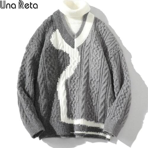Una Reta Turtleneck Sweater Men New Men Clothing Patchwork Knitted Pullover Streetwear Casual Oversize Tops Harajuku Sweaters